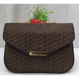 Charles Jourdan Signature Brown Canvas Leather Trmi Clutch Wallet -Made in Italy